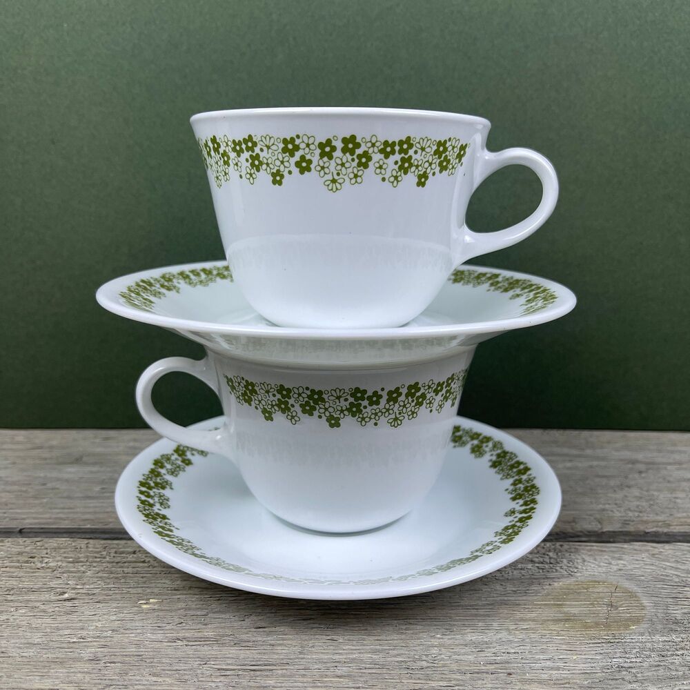 Vintage Corelle Spring Blossom Teacup And Saucer Crazy Daisy Green Flowers - Picture 2 of 8